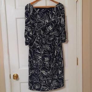 KARL LAGERFELD  NAVY/WHITE FLORAL PATTERN  DRESS SZ 12